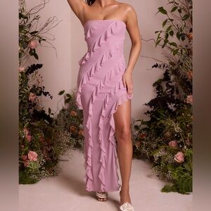 Strapless Ruffle Maxi Dress in Dusty Pink